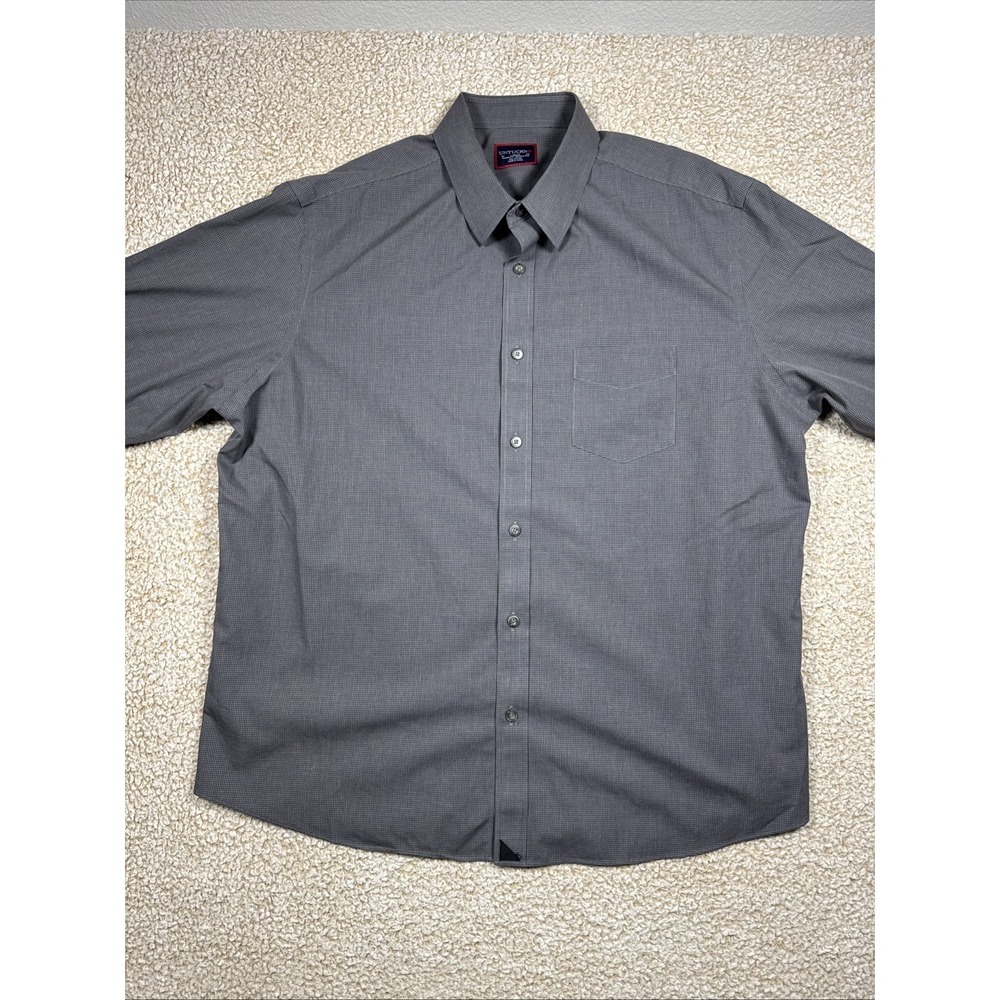 Untuckit Dress Shirt Men's Large Cotton Button Up Gray Micro Check LS